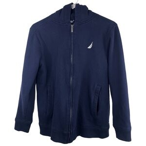 NAUTICA Boys Kids Navy Full Zip Hoodie w Sail Boat Logo FleeceLike Lining Size L